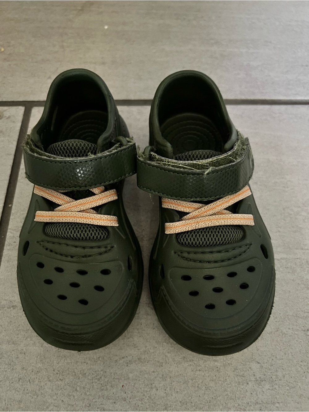Stride Rite Olive Green Kids Slip-On Sneakers with Peach Accent Laces